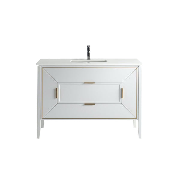 KubeBath Vetro 48'' Gloss White Vanity W/ Quartz Counter Top (Back Splash Free)