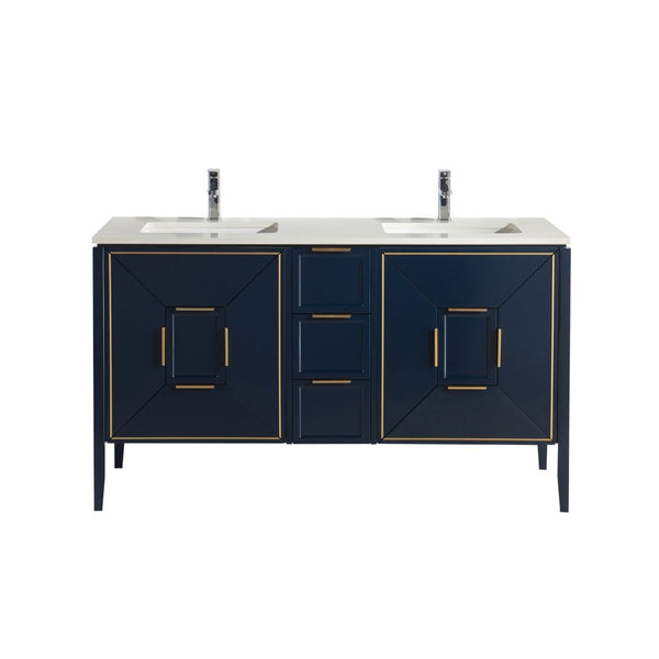 KubeBath Vetro 60'' Gloss Blue Vanity W/ Quartz Counter Top (Back Splash Free)