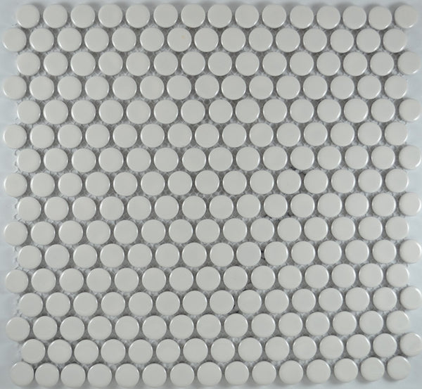 Centura Penny Round Glazed Porcelain Mosaic 3/4X3/4 inch in 12X12 inch sheet Glossy | Colour: White ( 20 Sheet/Box)