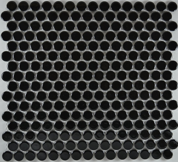 Centura Penny Round Glazed Porcelain Mosaic 3/4X3/4 inch in 12X12 inch sheet Glossy | Colour: Black ( 20 Sheet/Box)