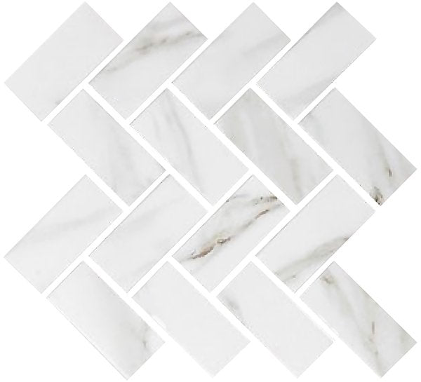 Centura Marble InkJet  2X4 inch Herringbone Glazed Mosaic Calacatta