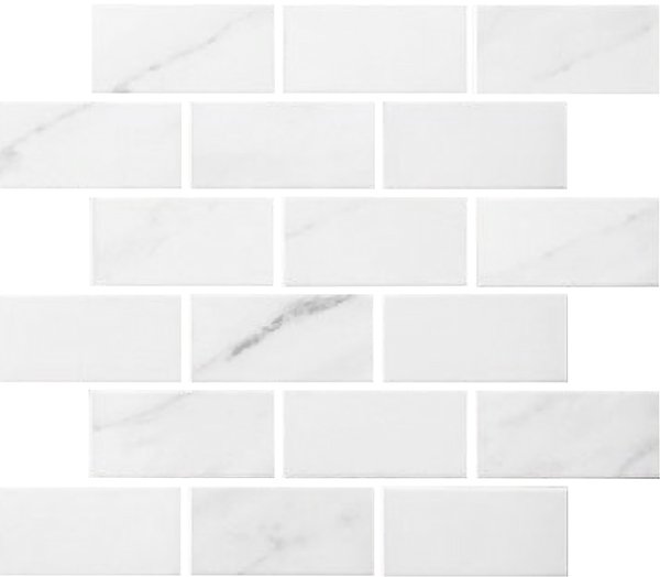 Centura Marble InkJet  2X4 inch Brickbond Glazed Mosaic Carrara