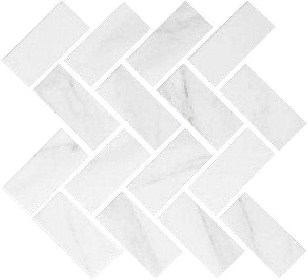Centura Marble InkJet  2X4 inch Herringbone Glazed Mosaic Carrara