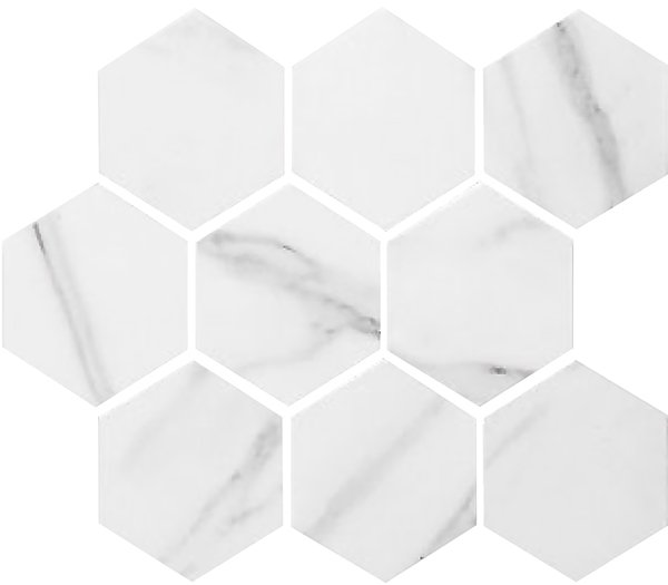 Centura Marble InkJet  4in inch Hexagon Glazed Mosaic Calacatta