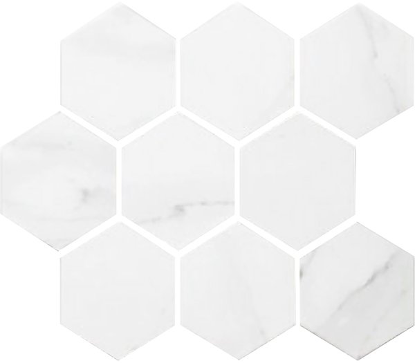 Centura Marble InkJet  4in inch Hexagon Glazed Mosaic Carrara