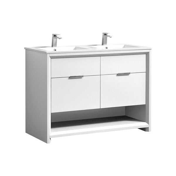 KubeBath NUDO 48″ Double Sink Modern bathroom Vanity in Gloss White Finish