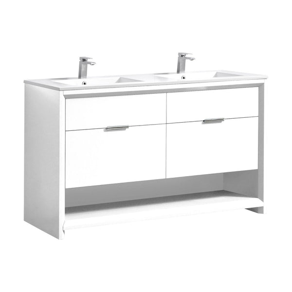 KubeBath NUDO 60″ Double Sink Modern bathroom Vanity in Gloss White Finish