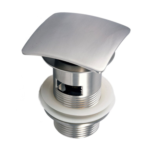 KubeBath Solid Brass Construction Square Pop-Up Drain With Overflow - Brushed Nickel