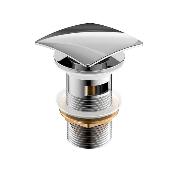 KubeBath Solid Brass Construction Square Pop-Up Drain With Overflow - Chrome
