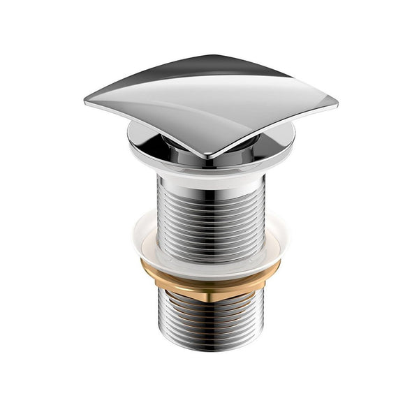 KubeBath Solid Brass Construction Square Pop-Up Drain NO Overflow - Chrome