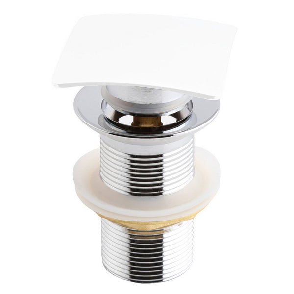 KubeBath Solid Brass Construction Square Pop-Up Drain NO Overflow - White