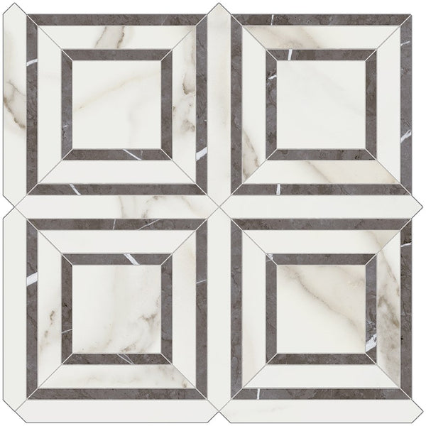 Anatolia Piazza Mayfair Polished Glazed Porcelain Mosaic, CALACATTA