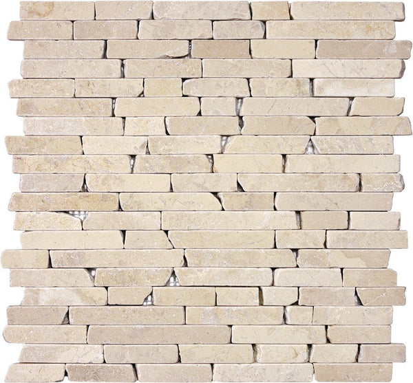 Anatolia Random Strip Berkshire Crema Tumbled Marble Mosaic