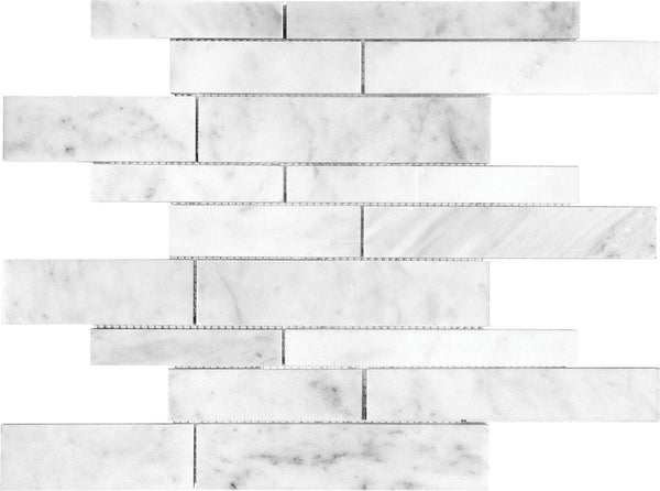 Anatolia Random Strip Bianco Venatino Honed Marble Mosaic