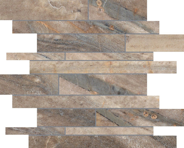 Anatolia Random Strip Evolution Matte Glazed Porcelain Mosaic, EARTH