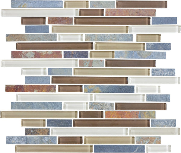 Anatolia Random Strip Glass Slate Blend Mosaic, AMBER TEA