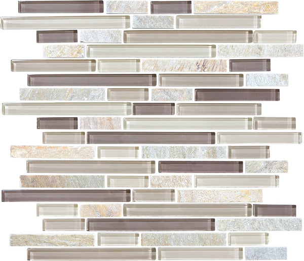 Anatolia Random Strip Glass Slate Blend Mosaic, COTTON WOOD
