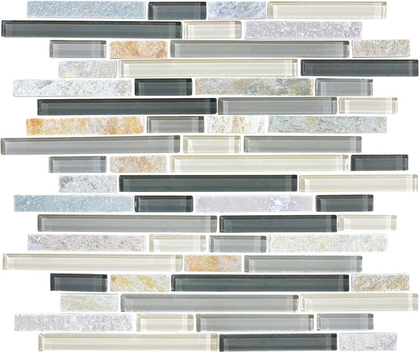 Anatolia Random Strip Glass Slate Blend Mosaic, SILVER ASPEN