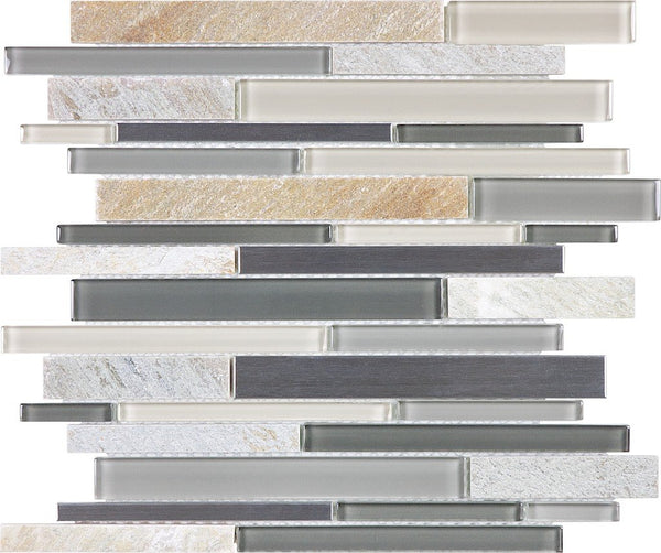 Anatolia Random Strip Glass Stone Stainless Blend Mosaic, FOSSIL ROCK