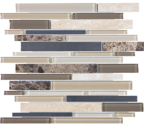 Anatolia Random Strip Glass Stone Stainless Blend Mosaic, WOODLAND PARK