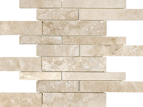 Anatolia Random Strip Ivory Filled & Honed Travertine Mosaic