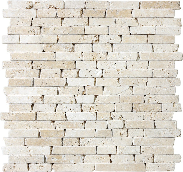 Anatolia Random Strip Ivory Tumbled Travertine Mosaic