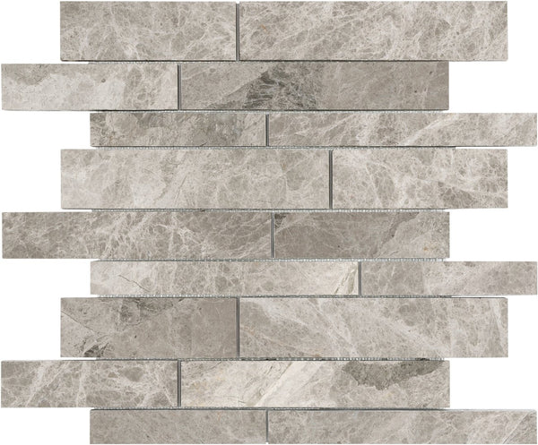 Anatolia Random Strip Phantasie Gray Polished Marble Mosaic