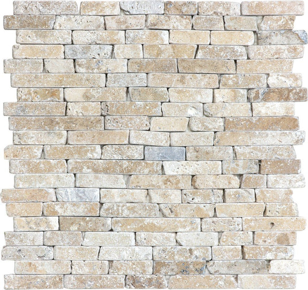 Anatolia Random Strip Picasso Tumbled Travertine Mosaic