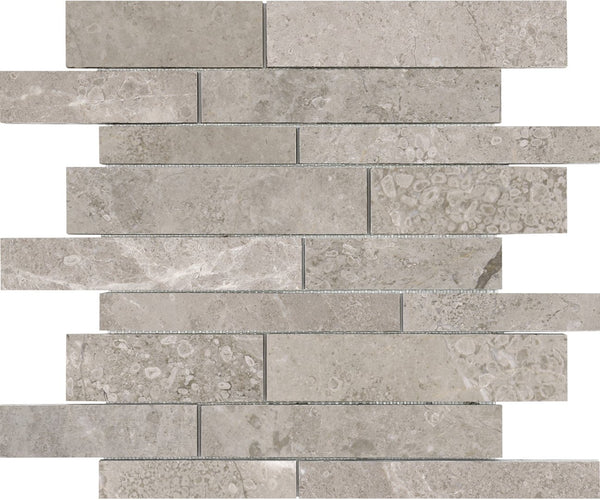Anatolia Random Strip Ritz Gray Polished Marble Mosaic