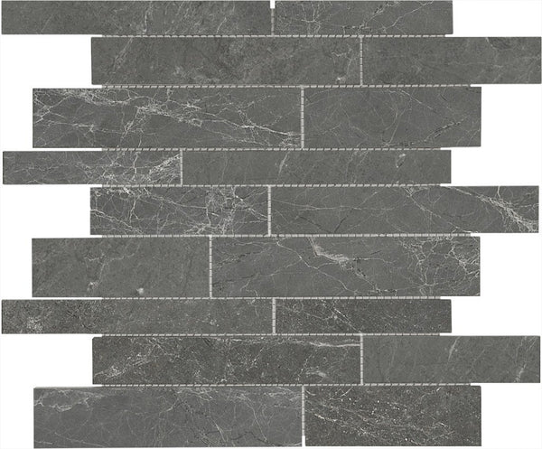 Anatolia Random Strip Stark Carbon Polished Marble Mosaic