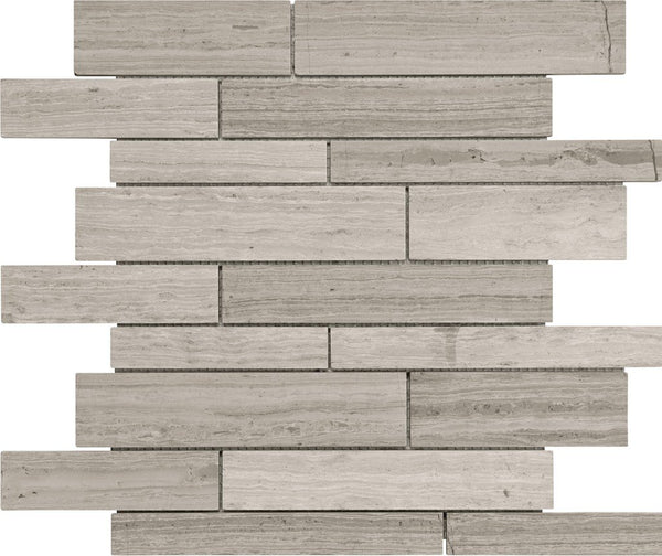 Anatolia Random Strip Strada Mist Polished Limestone Mosaic