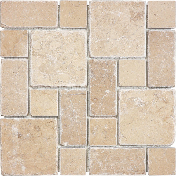 Anatolia Roman Pattern Berkshire Crema Tumbled Marble Mosaic