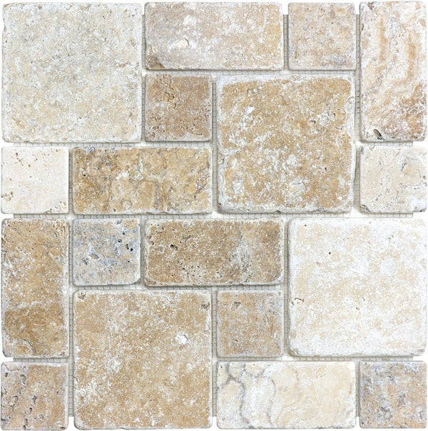 Anatolia Roman Pattern Picasso Tumbled Travertine Mosaic