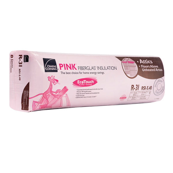Owens Corning R-31 EcoTouch PINK FIBERGLAS Insulation - 16-inch x 48-inch x 9.5-inch; 42.7 sq. Feet.