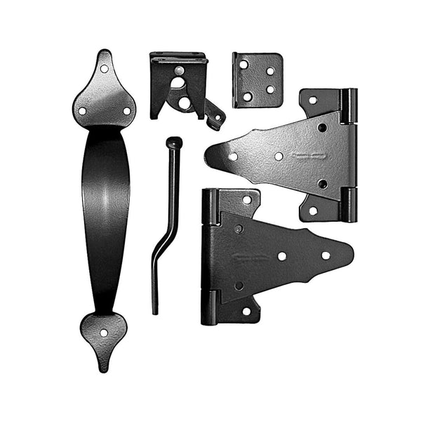 Nuvo Iron Black Galvanized Steel Wooden Gate Combo Kit Deluxe 