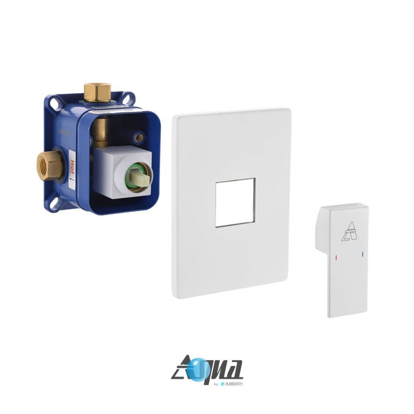 KubeBath Aqua Piazza 1-Way Rough-In Valve With Cover Plate, Handle and Diverter - Matte White Finish