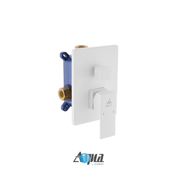 KubeBath Aqua Piazza 3-Way Rough-In Valve With Cover Plate, Handle and Diverter - Matte White Finish