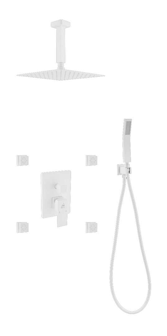 KubeBath Aqua Piazza Matte White  Shower Set with 8