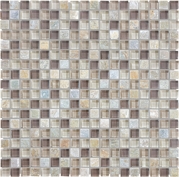 Anatolia 5/8 x 5/8 in (1.6 x 1.6 cm) Glass Slate Blend Mosaic, COTTON WOOD