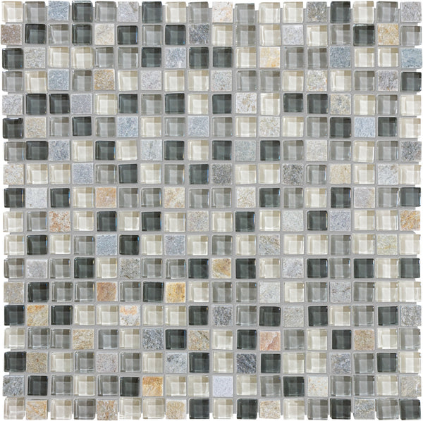 Anatolia 5/8 x 5/8 in (1.6 x 1.6 cm) Glass Slate Blend Mosaic, SILVER ASPEN
