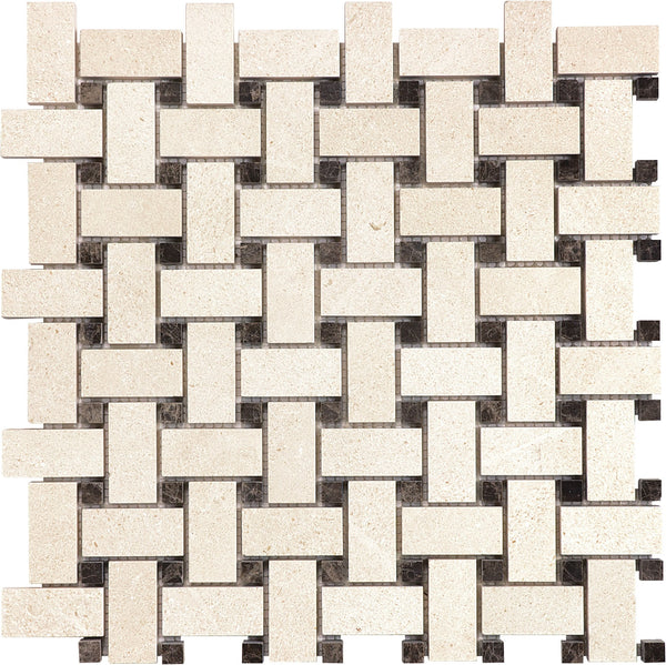 Anatolia Basketweave Serene Ivory Polished Limestone Mosaic