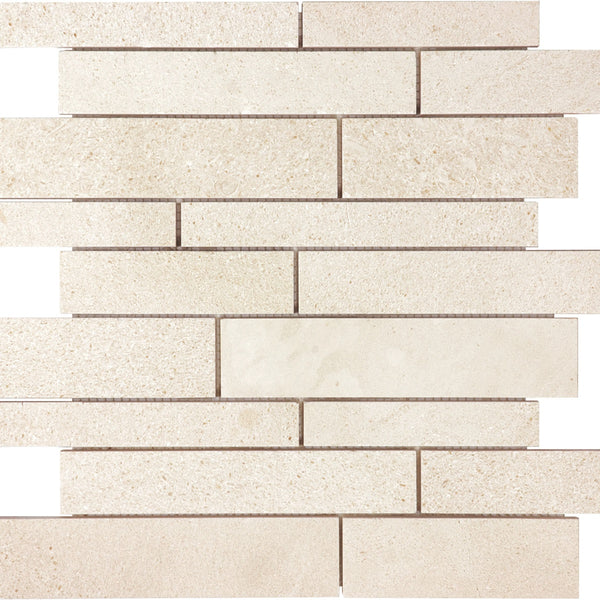 Anatolia Random Strip Serene Ivory Honed Limestone Mosaic