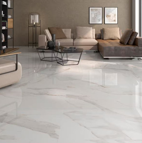 1867 GLAZED PORCELAIN 9.5 mm / 10.5 mm RECTIFIED(24x48~600x1200mm), WHITE-POLISHED, Coverage/Box - 15.5 sqft, PEI 4