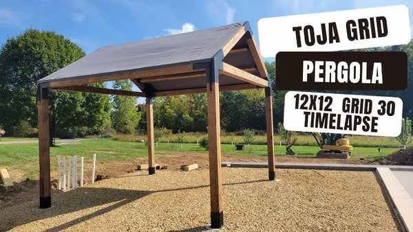 Toja Grid GRID 30 Single Pergola Kit with Water-Repellant Top for 4x4 Wood Posts, 12' x 12' -Graphite