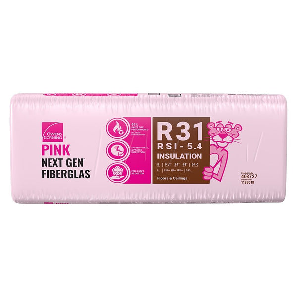 Owens Corning R-31 EcoTouch PINK FIBERGLAS Insulation 24-inch x 48-inch x 9.5-inch (64 sq.ft.)