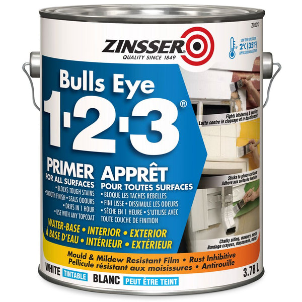 Bulls Eye 1-2-3 Water-Base Primer for All Surfaces - Tintable White - 3.78 L