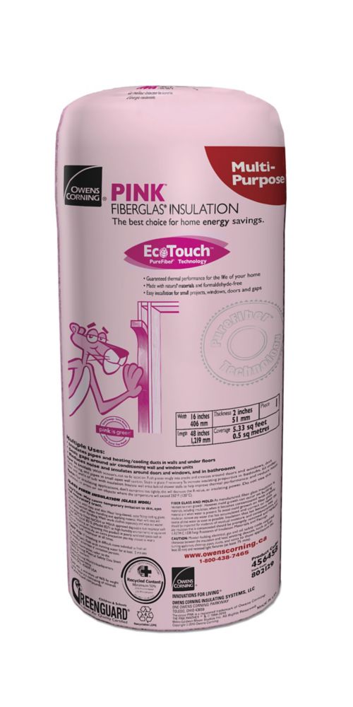 Owens Corning EcoTouch Multi-Purpose PINK FIBERGLAS Insulation for Small Projects 2-inch x 16-inch x 48-inch