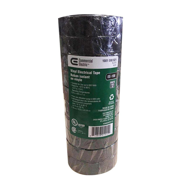 Commercial Electric 3/4-inch x 60 ft. Vinyl Electrical Tape, Black (10-Pack)