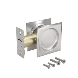 Square Pocket Door Handle Passage in Satin Nickel