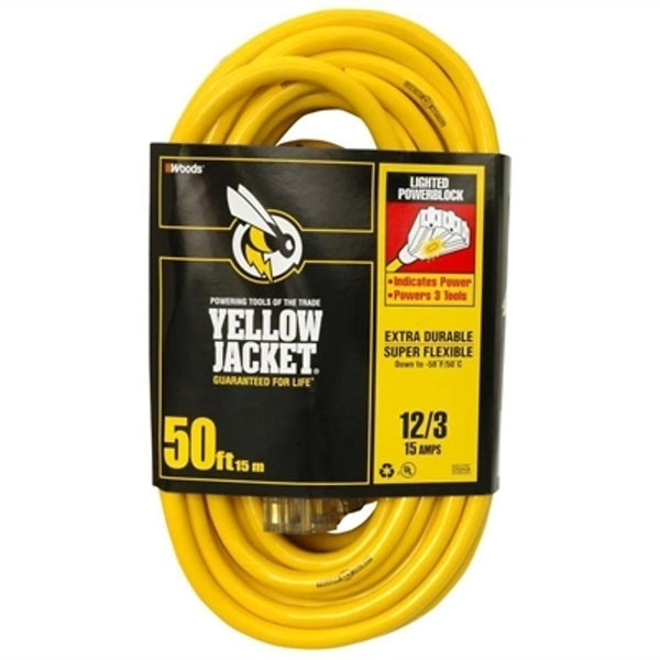 Outdoor Extension Cord 12/3 SJTW 50 ft. (15.2 M) with Lighted Power Block